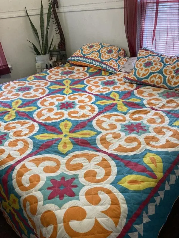 Boho Floral Reversible 3 Piece Quilt Set