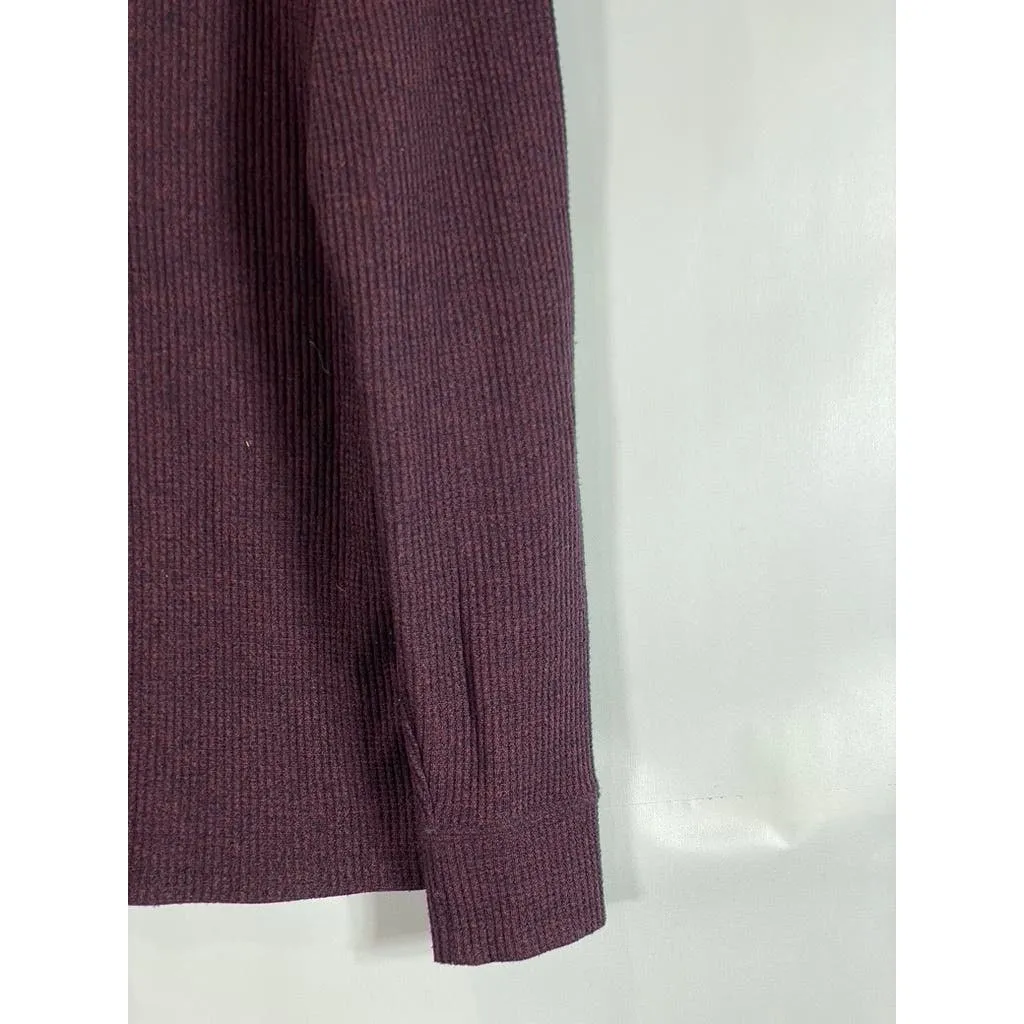 BONOBOS Men's Burgundy Slim-Fit Waffle Knit Long Sleeve Henley Shirt SZ L