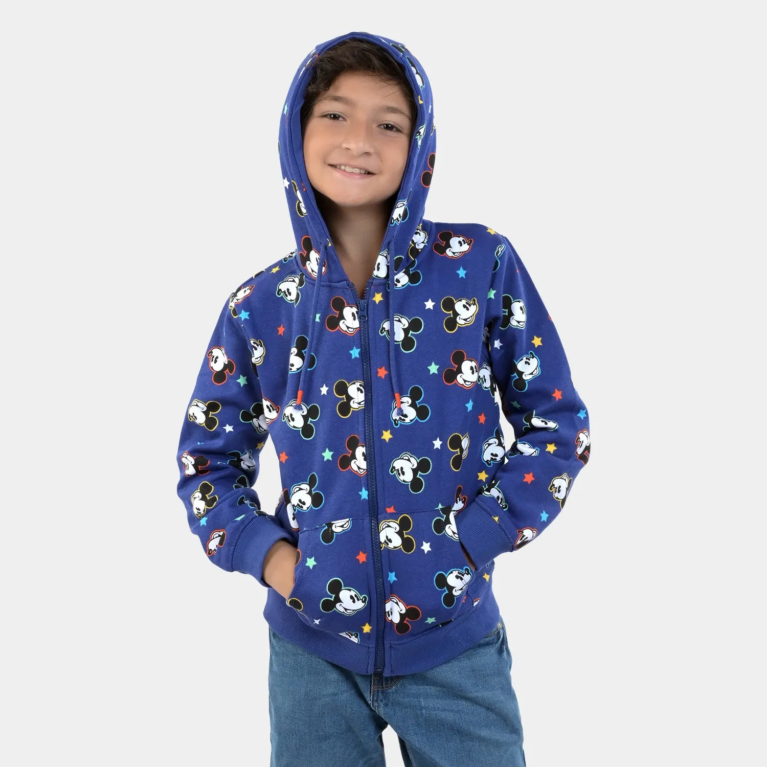 Boys Fleece Knitted Jacket Printed-Navy Blue