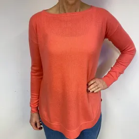 Bright Coral Pink Cashmere Crew Neck Tunic Medium