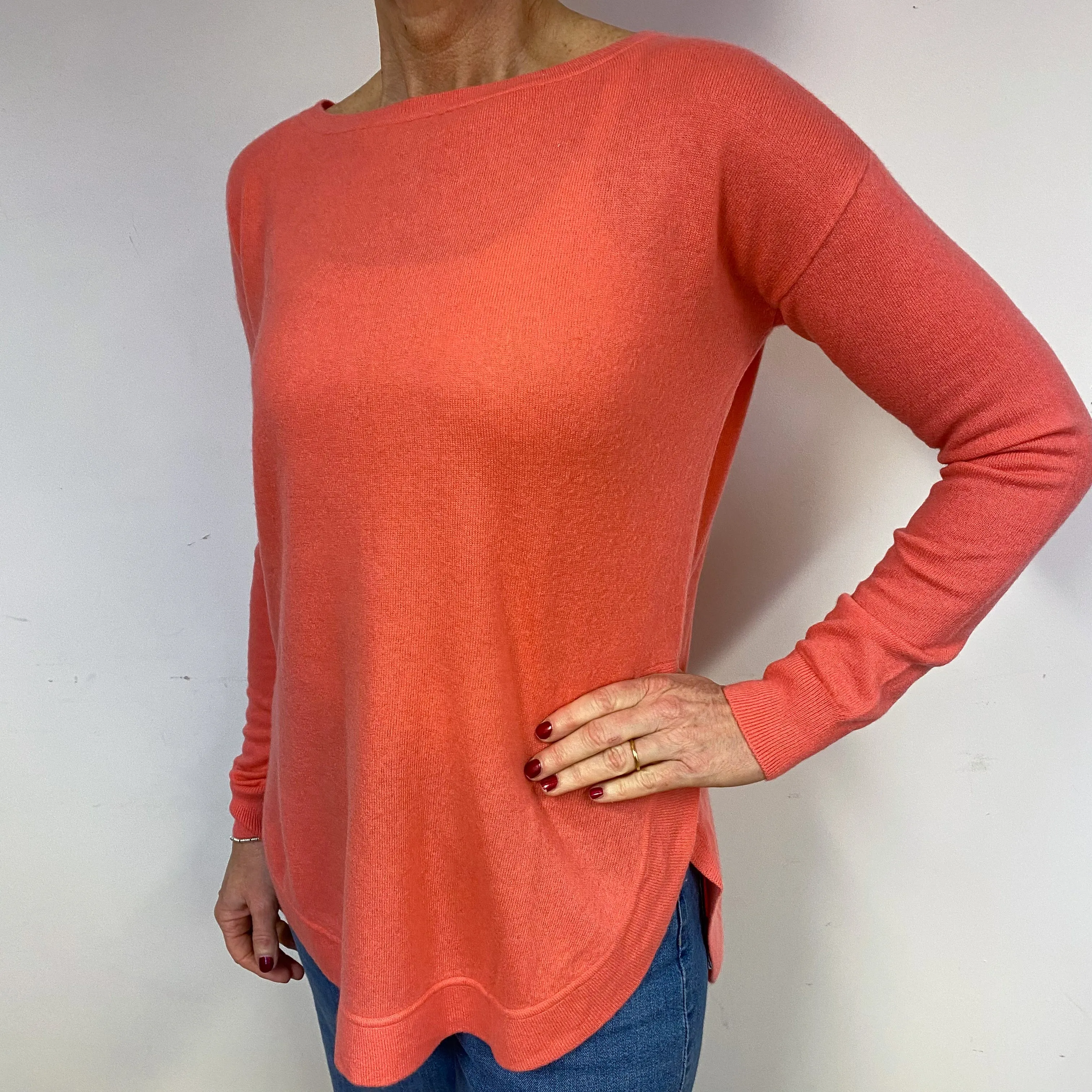 Bright Coral Pink Cashmere Crew Neck Tunic Medium