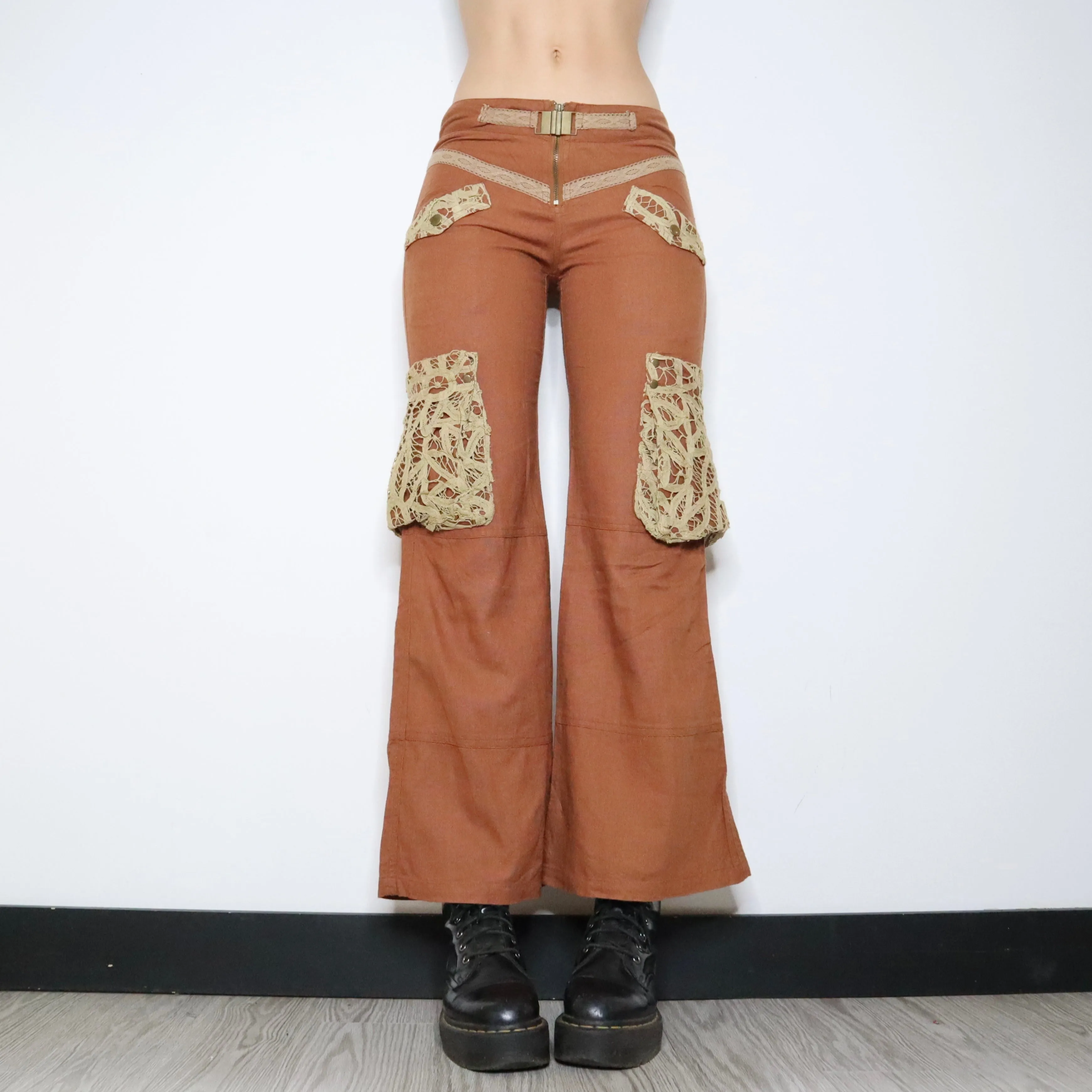 Brown Linen Cargo Pants (Small)