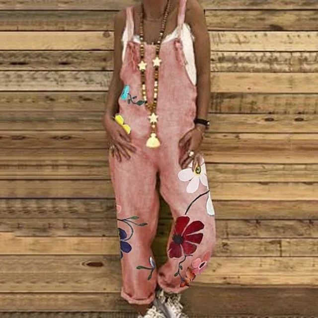 Casual Loose Flower Print Baggy Jumpsuit