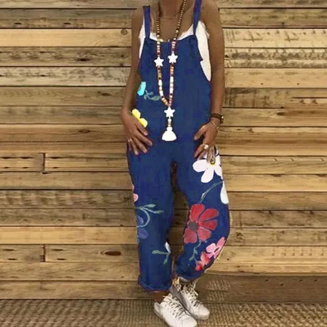 Casual Loose Flower Print Baggy Jumpsuit