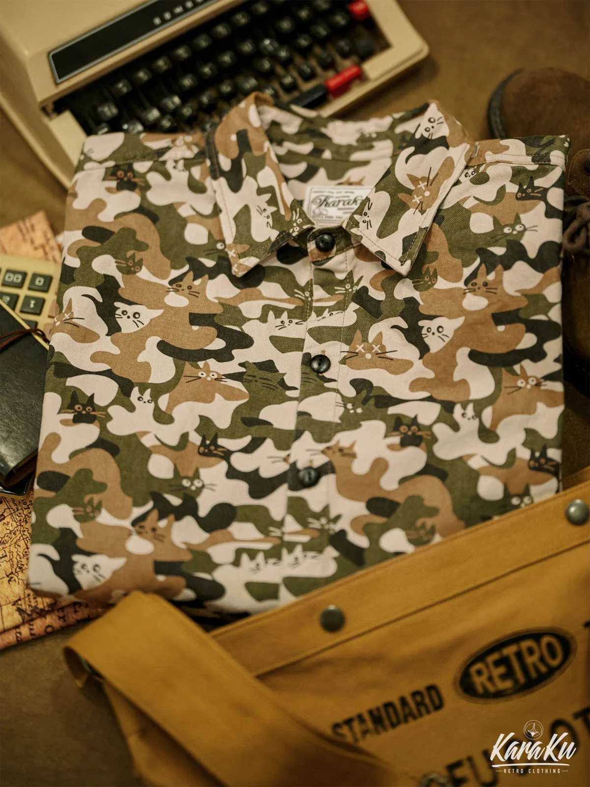 Cat Camouflage Pattern Cotton Work Shirt