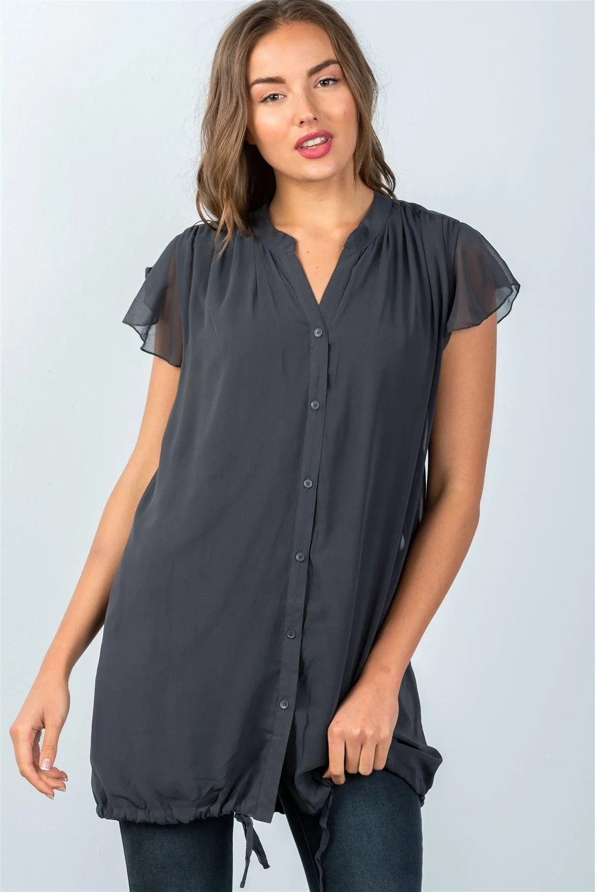 Charcoal Drawstring Hem Tunic Top / 2-3-3