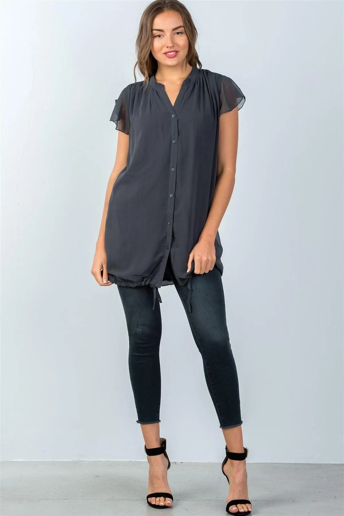 Charcoal Drawstring Hem Tunic Top / 2-3-3