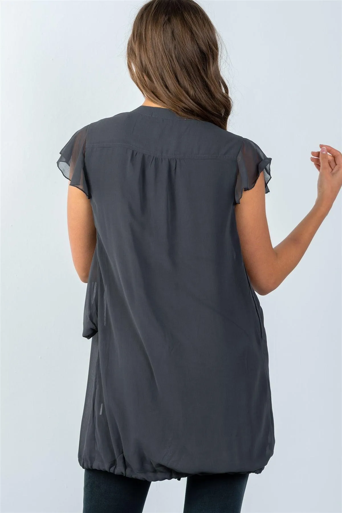 Charcoal Drawstring Hem Tunic Top / 2-3-3