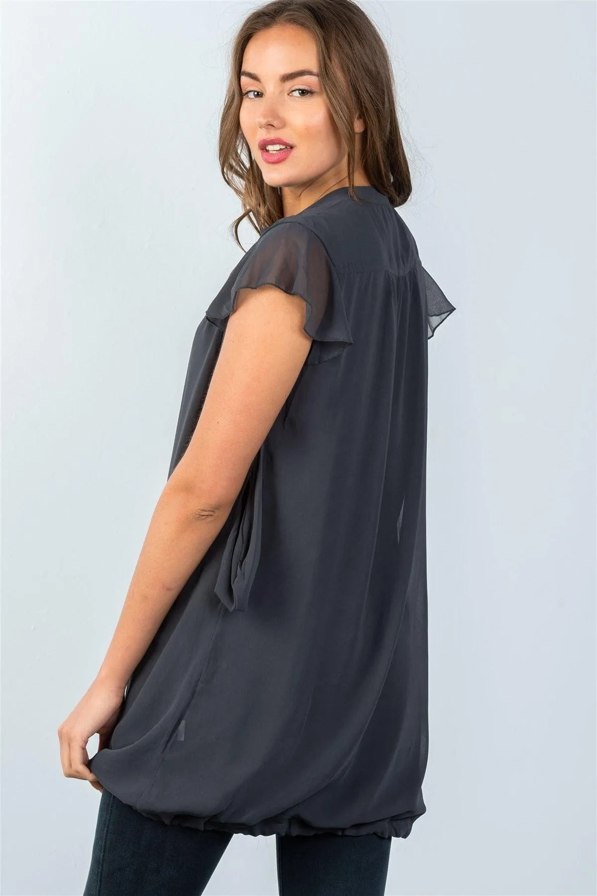 Charcoal Drawstring Hem Tunic Top / 2-3-3