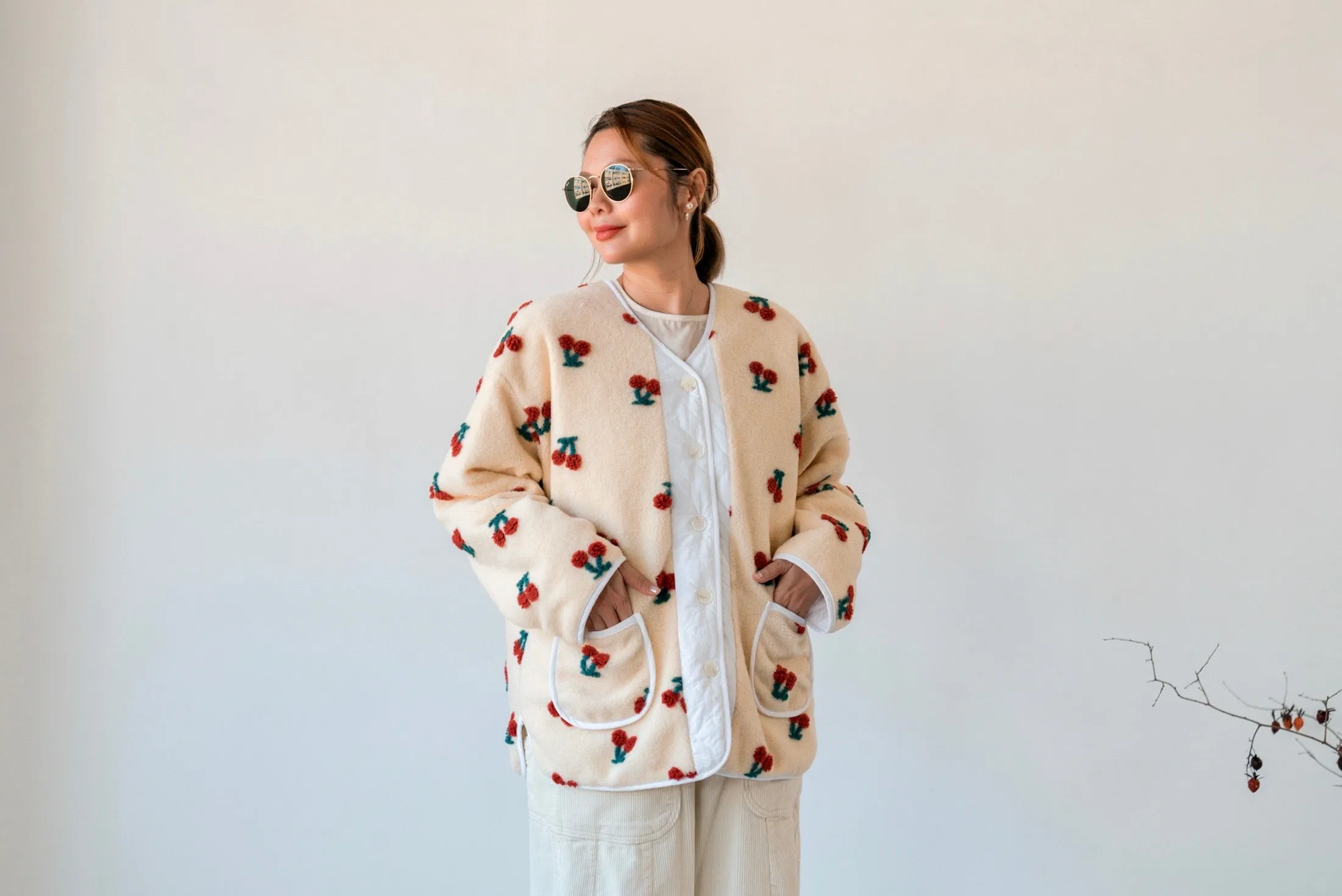 CHERRY DOUBLE FACED FLEECE JACKET