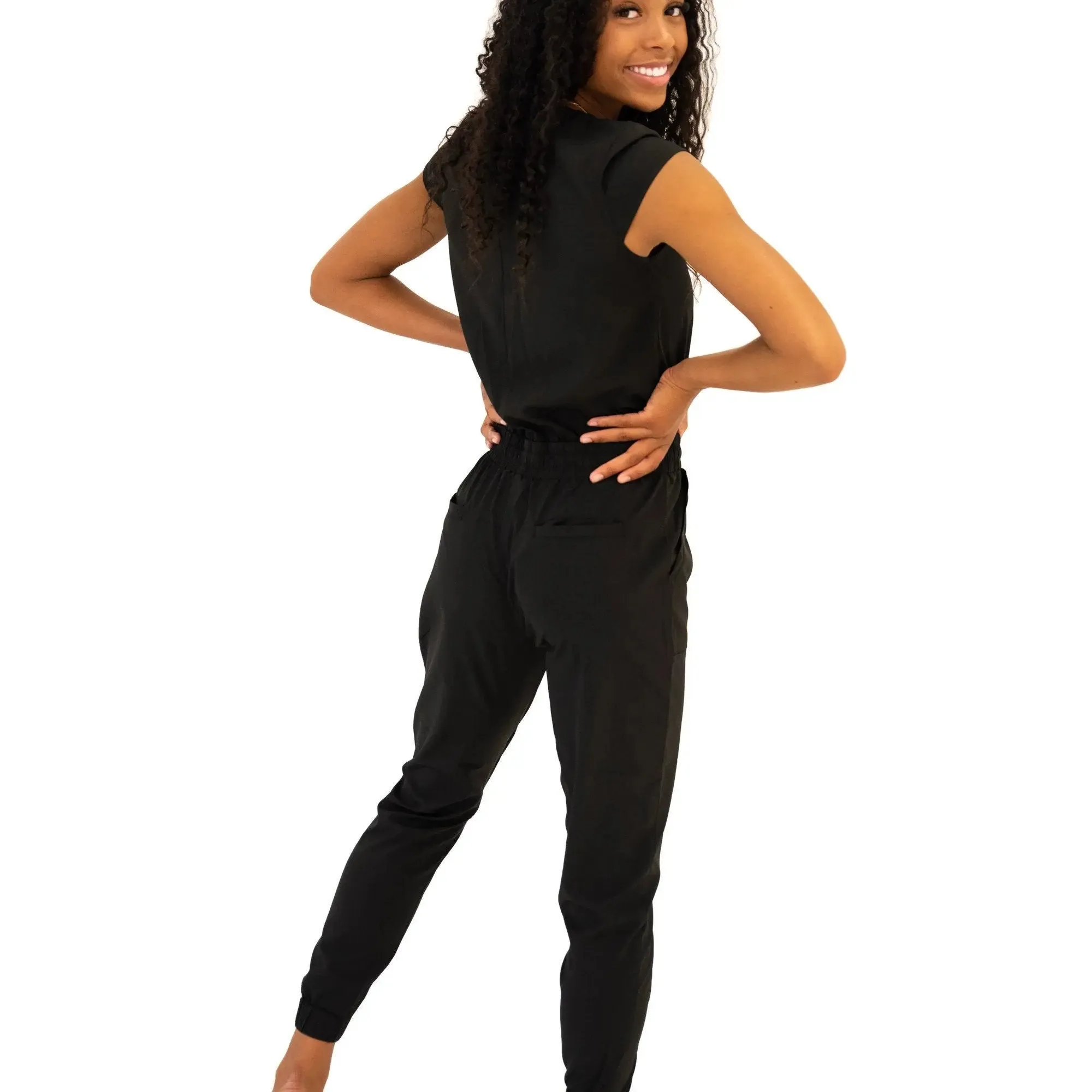 Chic Black Women's and Teens' Jumpsuit with Convenient Pockets