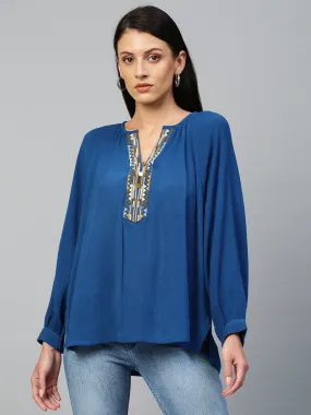 Crinkle Rayon Embroidered Tunic Top