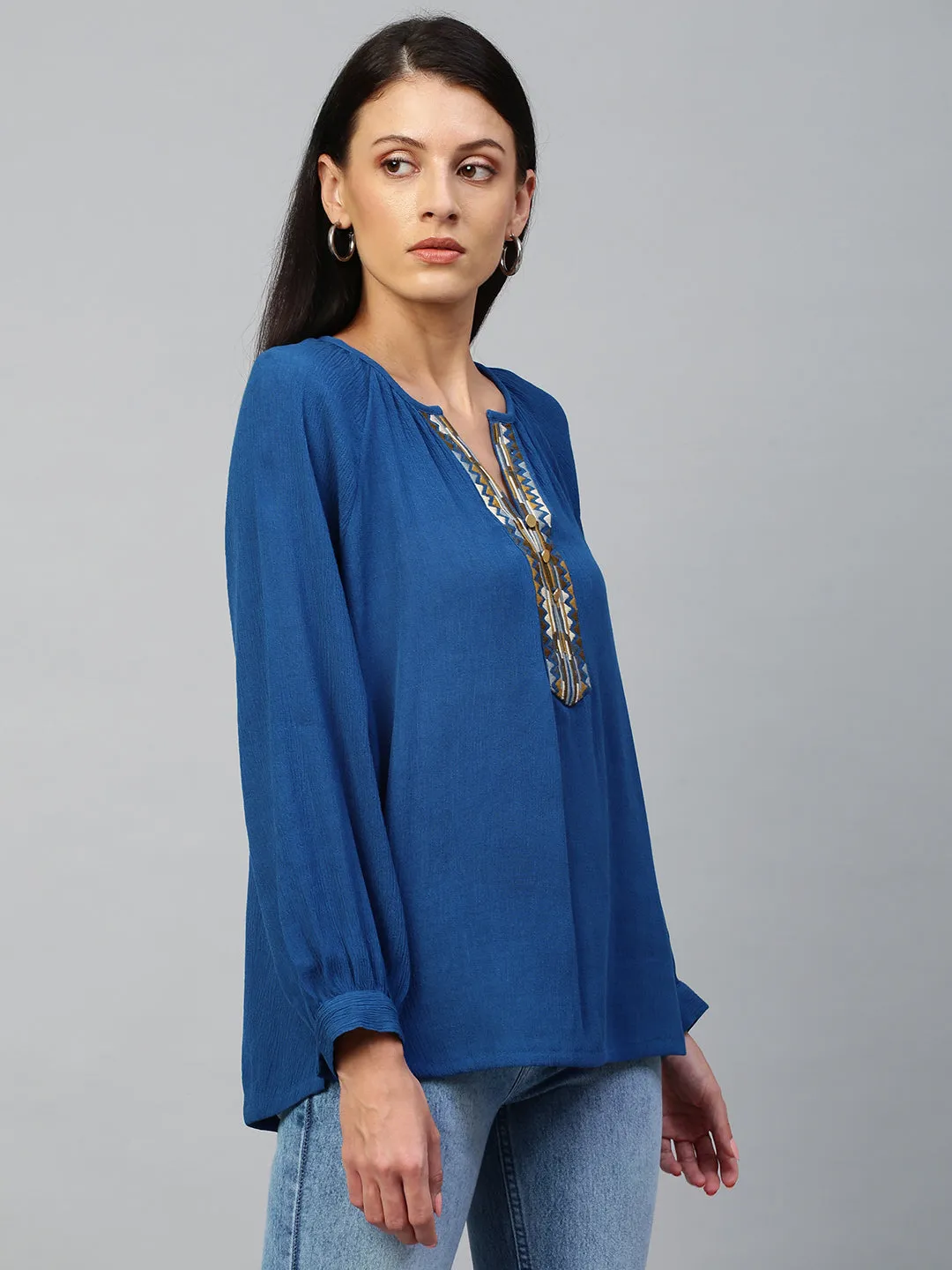 Crinkle Rayon Embroidered Tunic Top