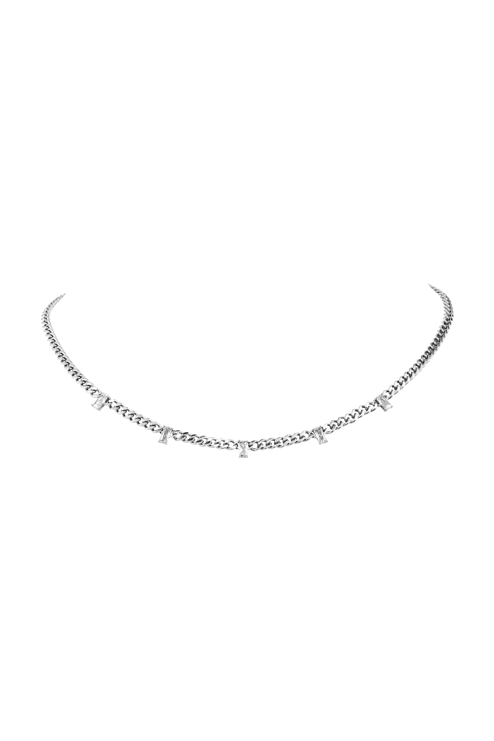 Curb Baguette Necklace Silver