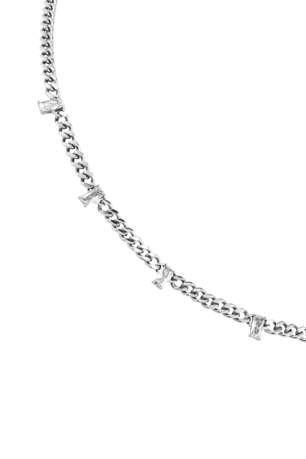 Curb Baguette Necklace Silver