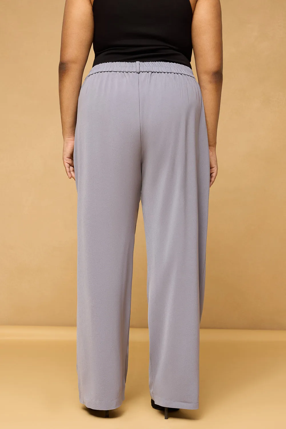 Curve Ash Grey Pleated Korean Pants