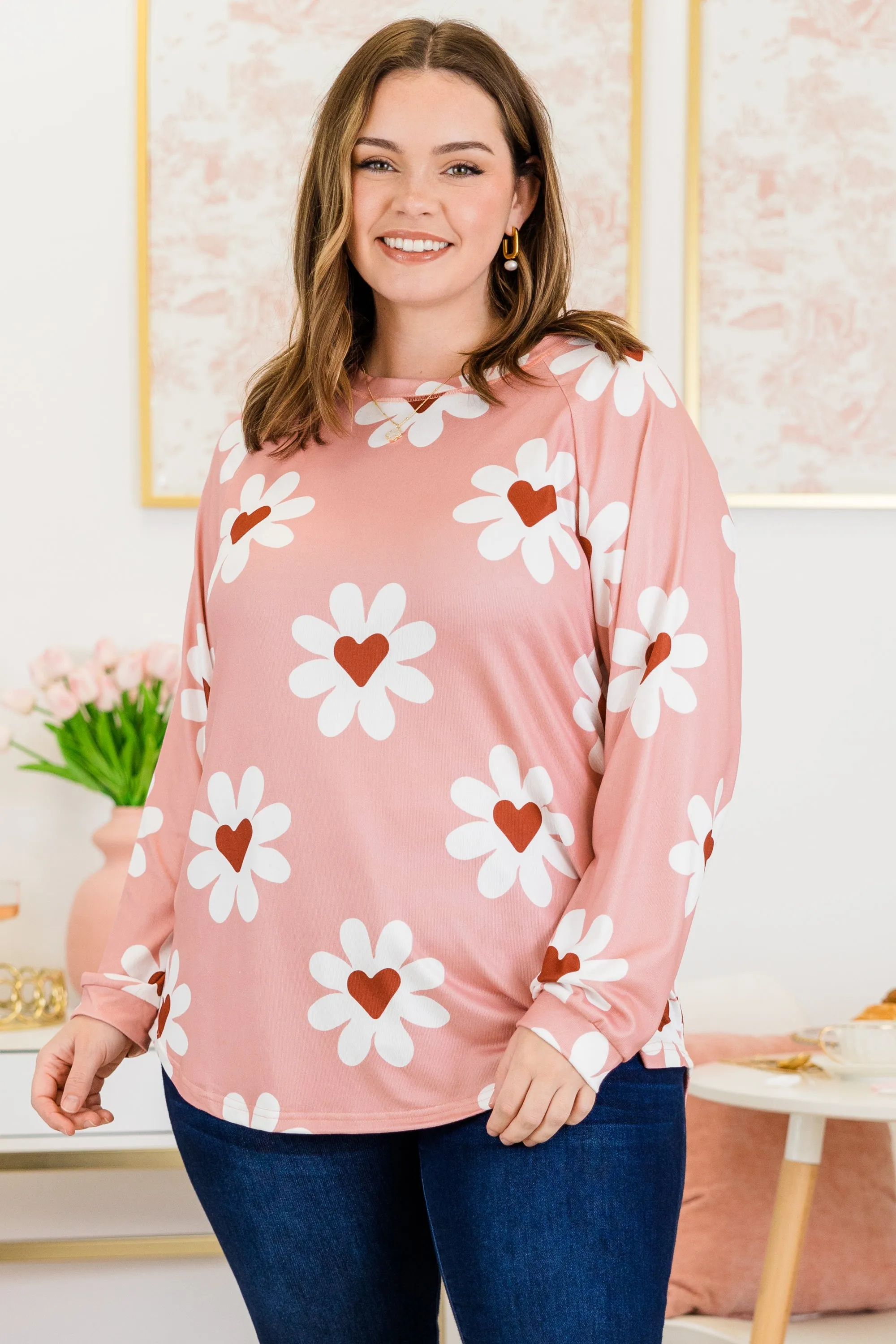 Curved Hem Slouchy Dolman Tunic, All The Single Daisies