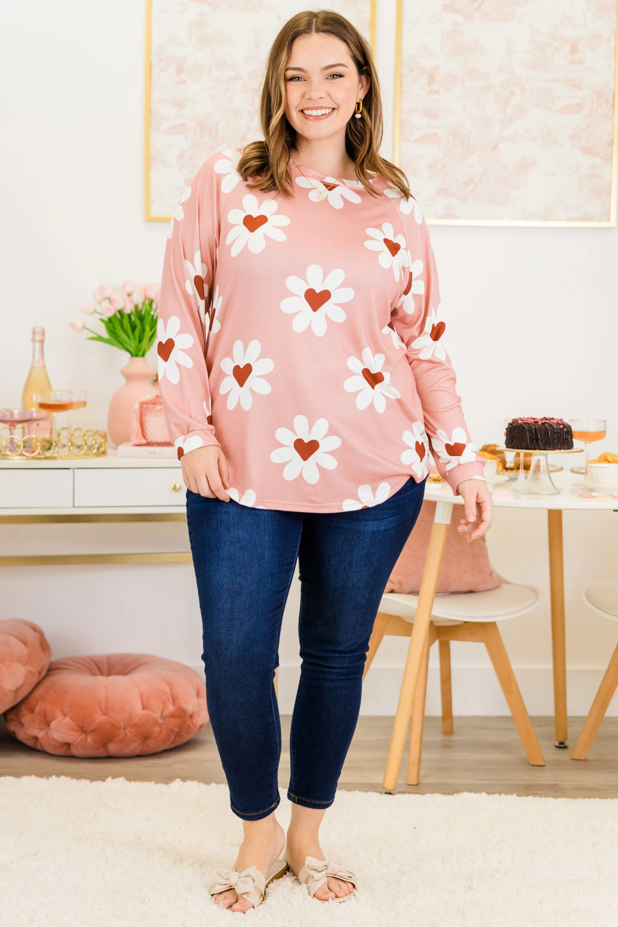 Curved Hem Slouchy Dolman Tunic, All The Single Daisies