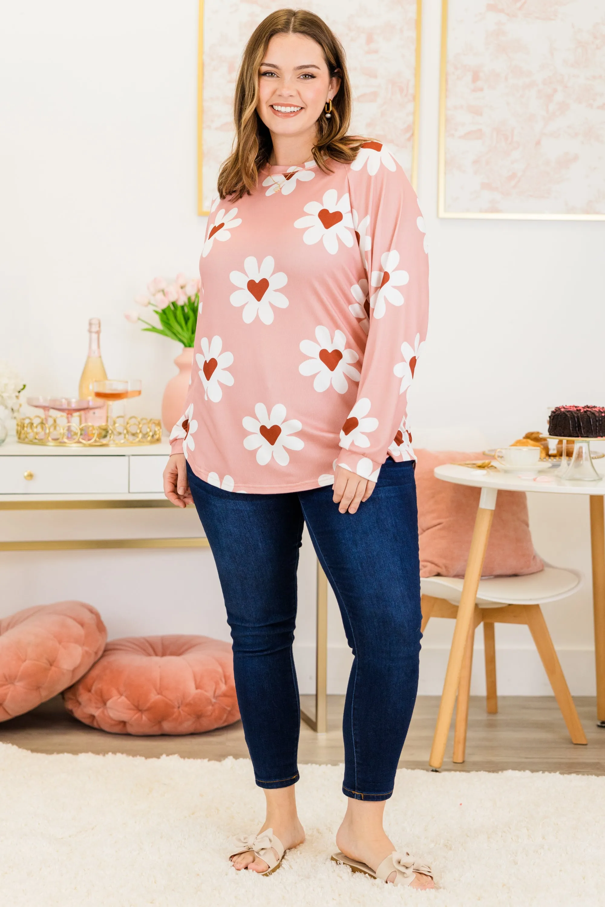 Curved Hem Slouchy Dolman Tunic, All The Single Daisies