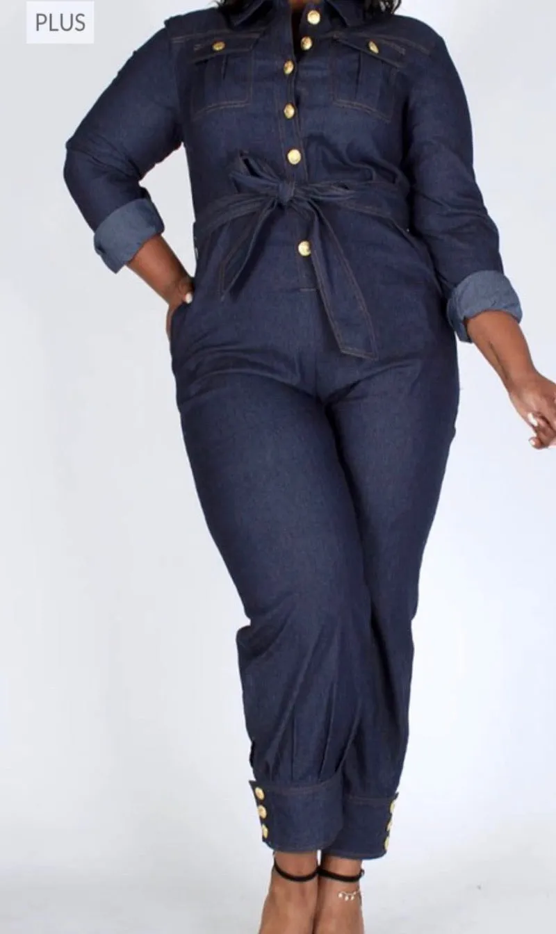 Curvy Denim Button Jumpsuit