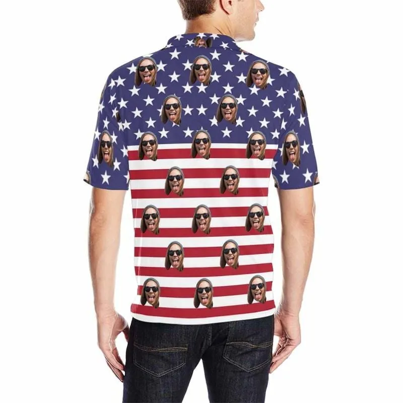 Custom Face American Flag All Over Print Polo Shirt Personalized Men's Golf Shirt