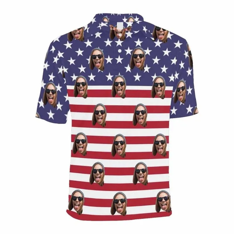 Custom Face American Flag All Over Print Polo Shirt Personalized Men's Golf Shirt