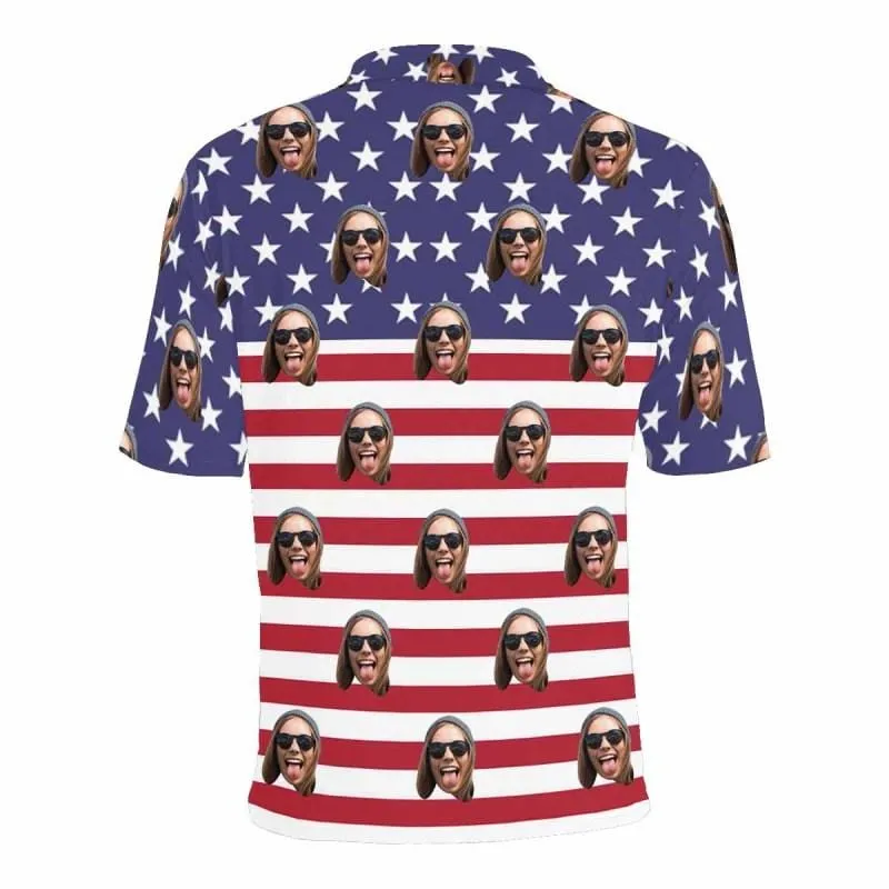 Custom Face American Flag All Over Print Polo Shirt Personalized Men's Golf Shirt