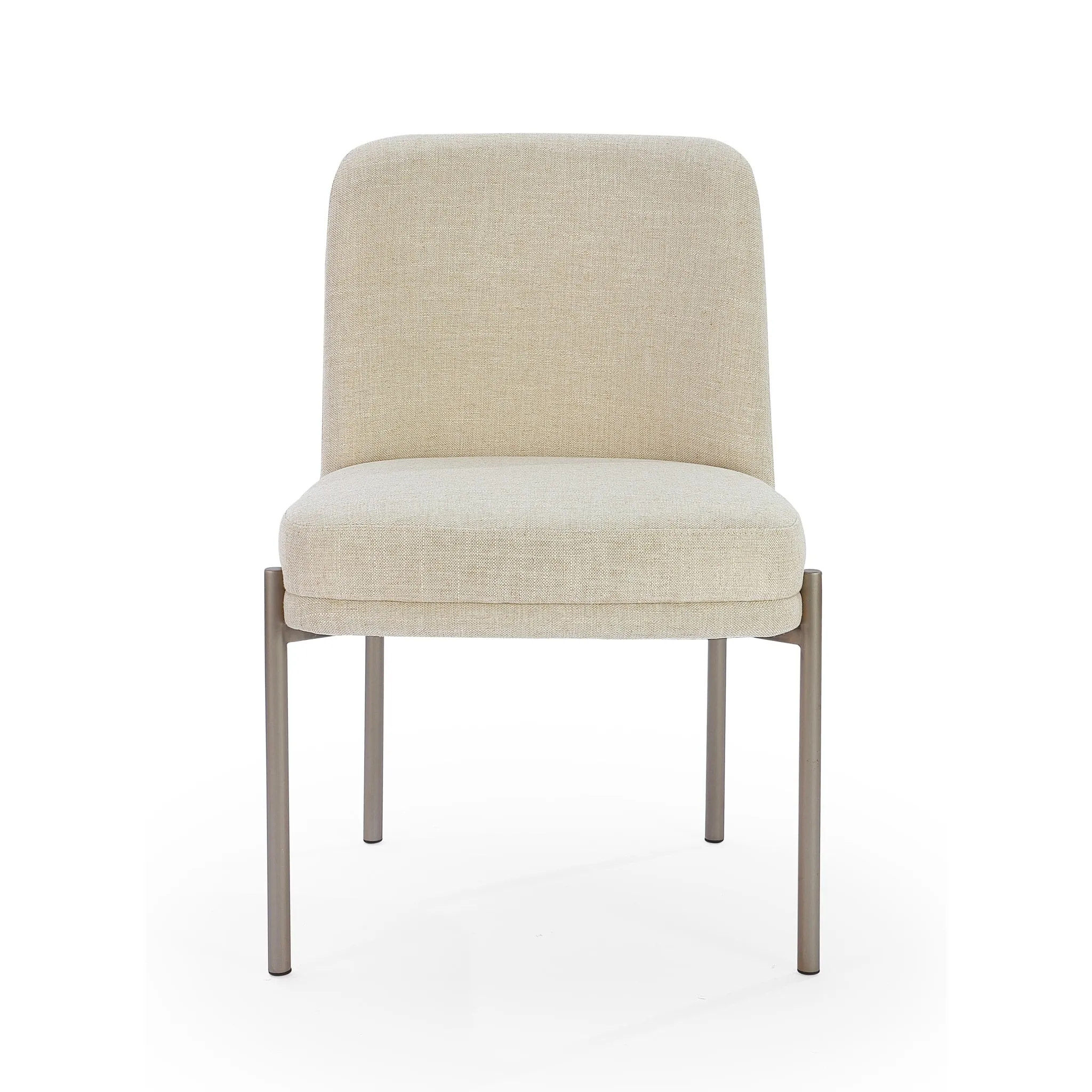 Dion Upholstered Dining Chair in Natural Light Linen and Brushed Nickel Metal