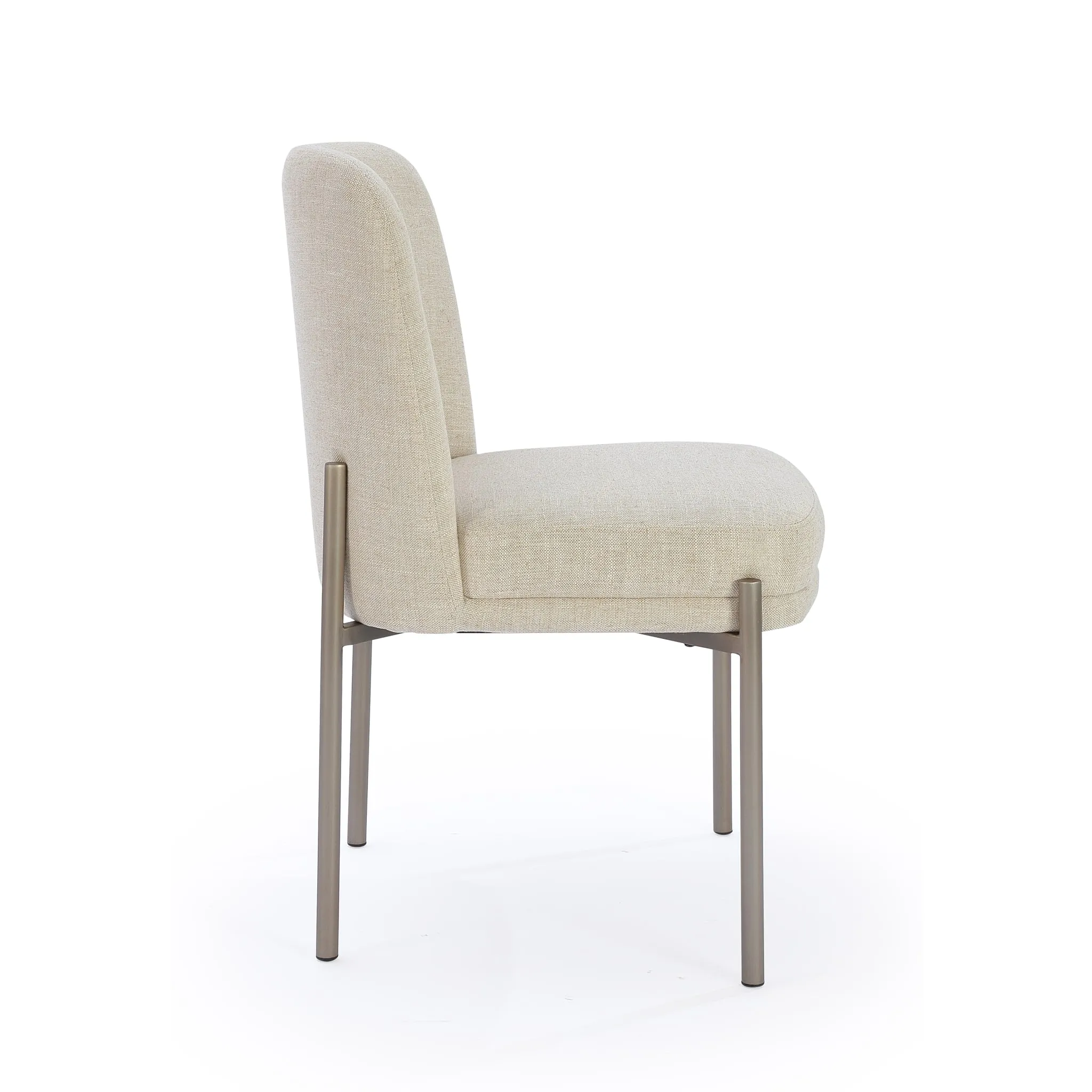 Dion Upholstered Dining Chair in Natural Light Linen and Brushed Nickel Metal