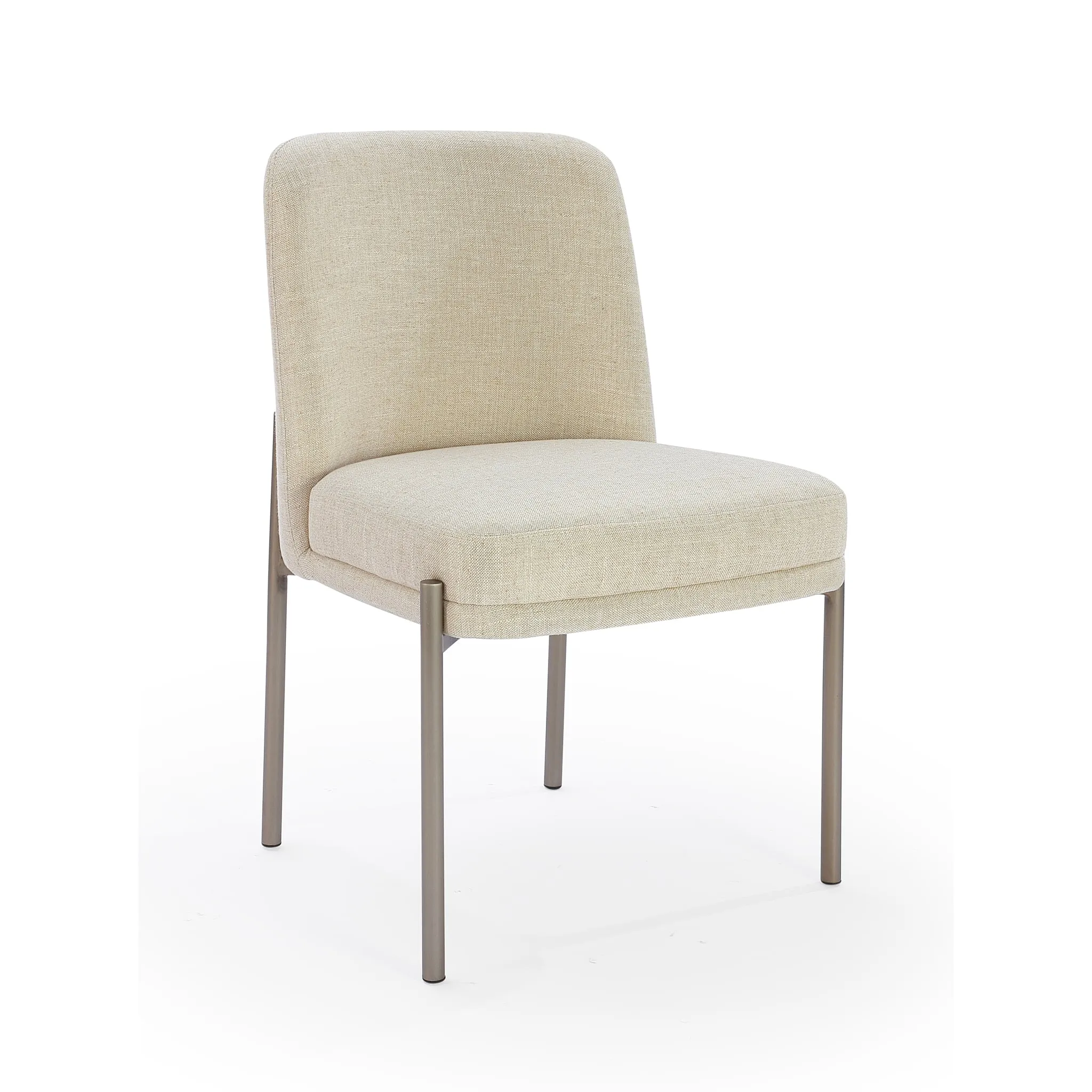 Dion Upholstered Dining Chair in Natural Light Linen and Brushed Nickel Metal