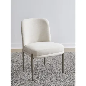 Dion Upholstered Dining Chair in Natural Light Linen and Brushed Nickel Metal