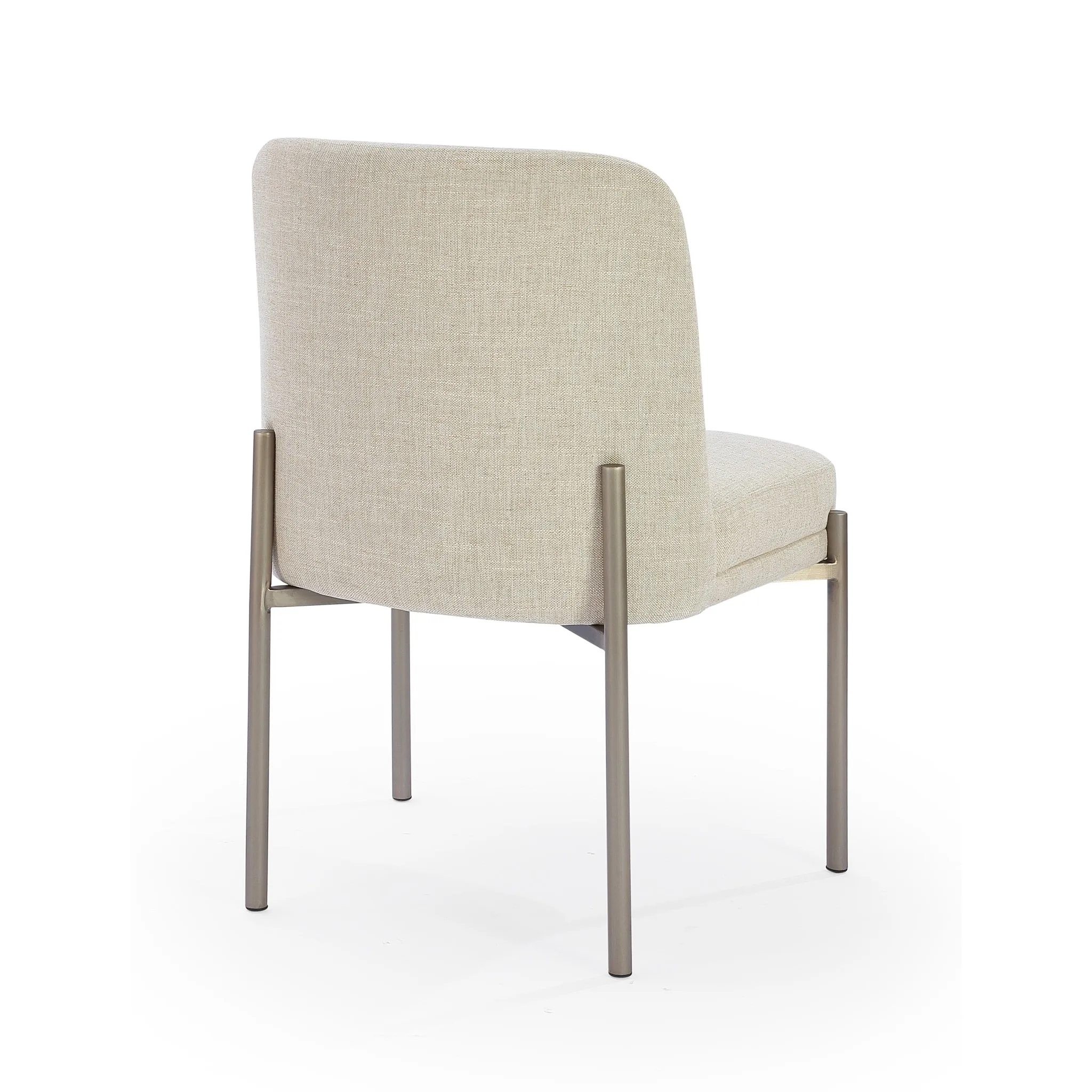 Dion Upholstered Dining Chair in Natural Light Linen and Brushed Nickel Metal