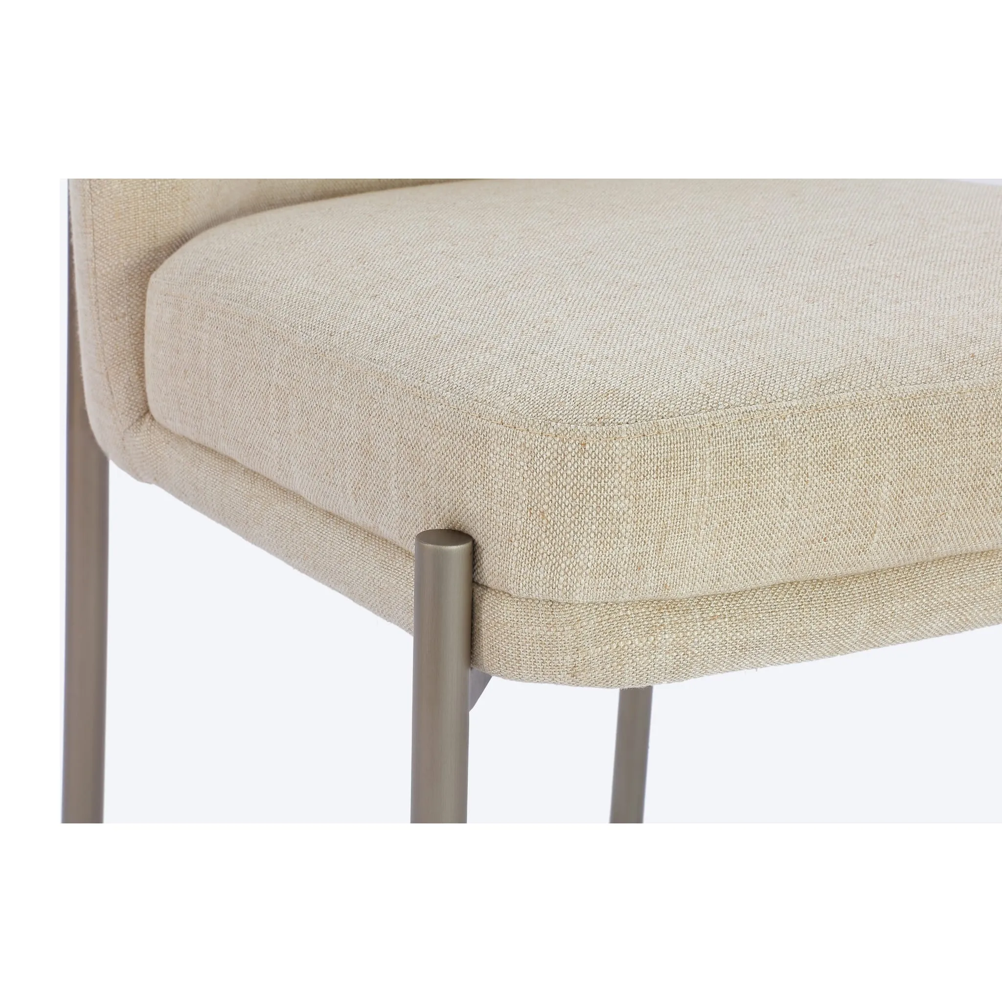 Dion Upholstered Dining Chair in Natural Light Linen and Brushed Nickel Metal