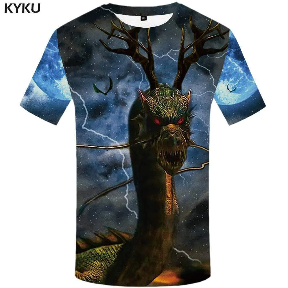 Dragon T-shirts Men Animal T shirts Funny Galaxy Space Tshirt Anime Lightning Tshirts Print Nebula T-shirt 3d Mens Clothing