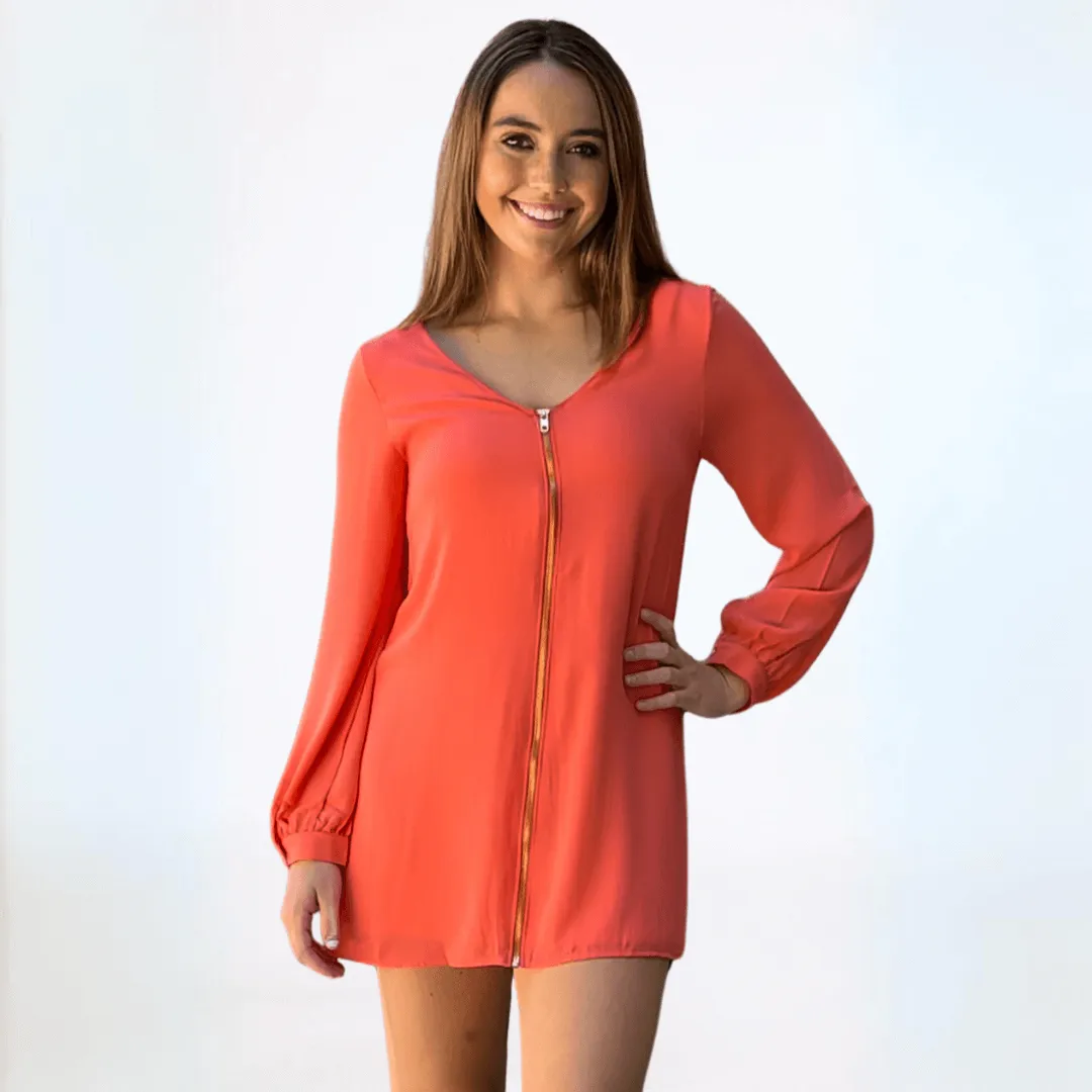 Dressy Front Zip V-Neck Tunic Made in USA - Clearance Final Sale