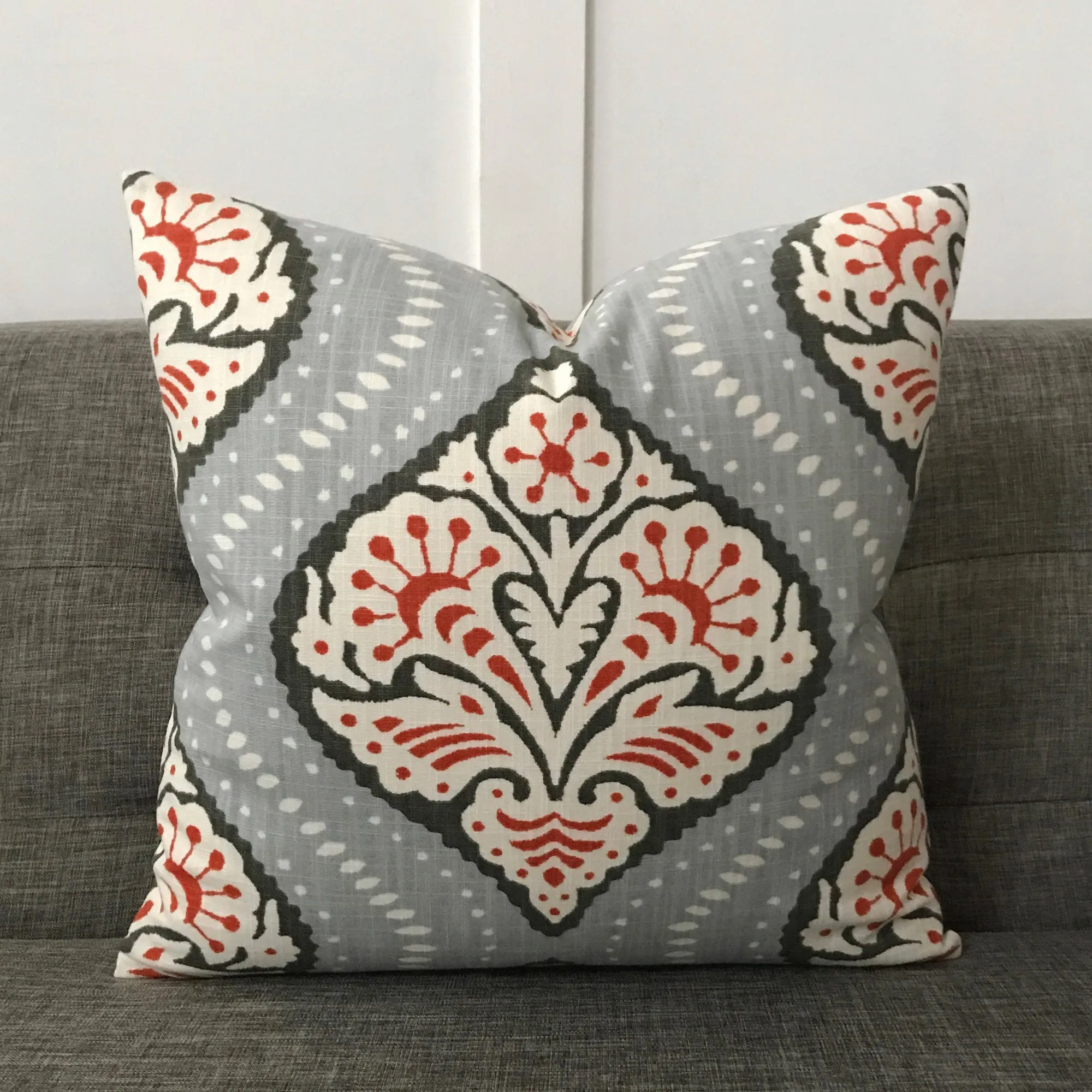 Earl Gray Linen Ikat Throw Pillow Cover 16x16