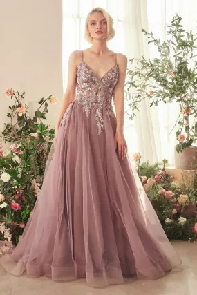 ENGLISH VIOLET A-LINE LAYERED TULLE GOWN OF WHIMSY CDA1419