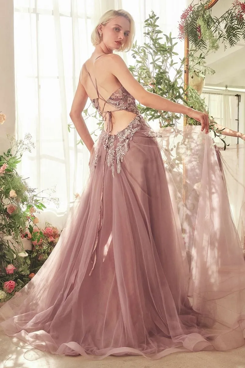 ENGLISH VIOLET A-LINE LAYERED TULLE GOWN OF WHIMSY CDA1419