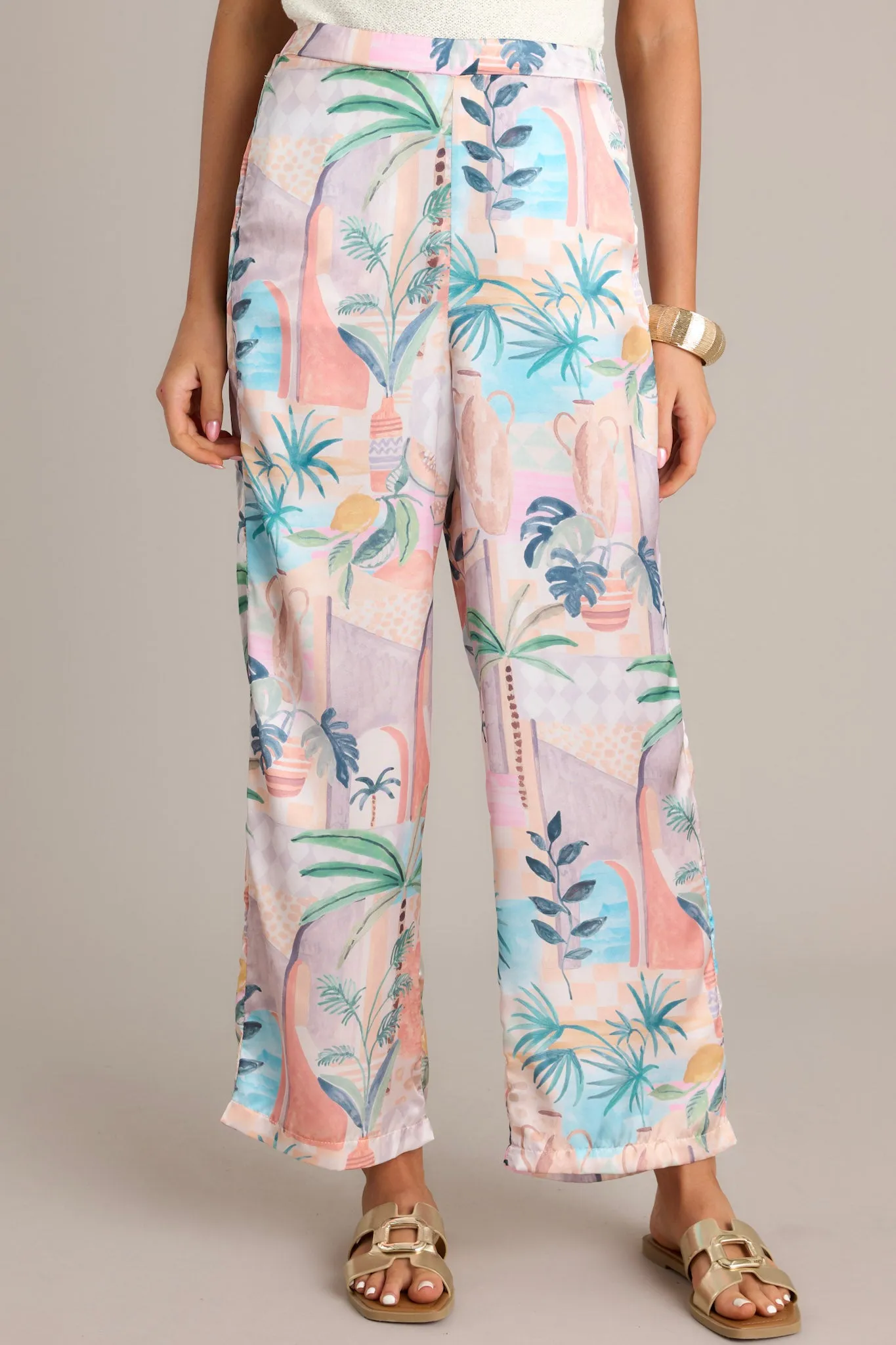 Exotic Breeze Orange Peach Tropical Print Pants