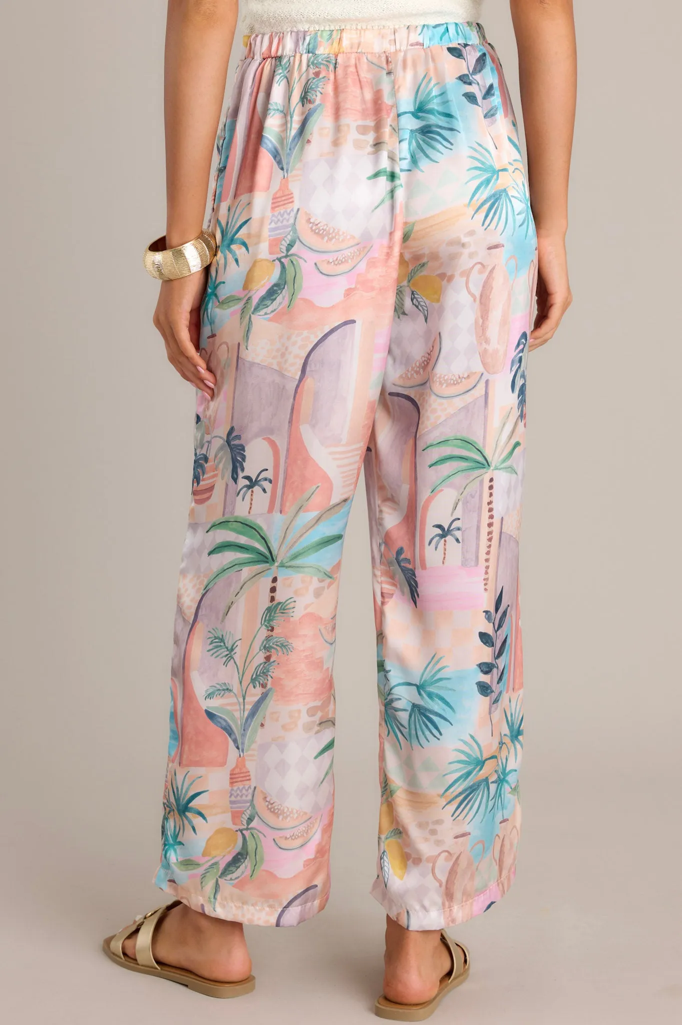 Exotic Breeze Orange Peach Tropical Print Pants