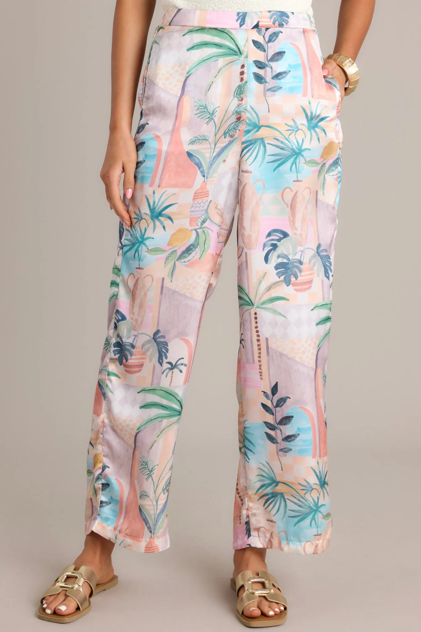 Exotic Breeze Orange Peach Tropical Print Pants