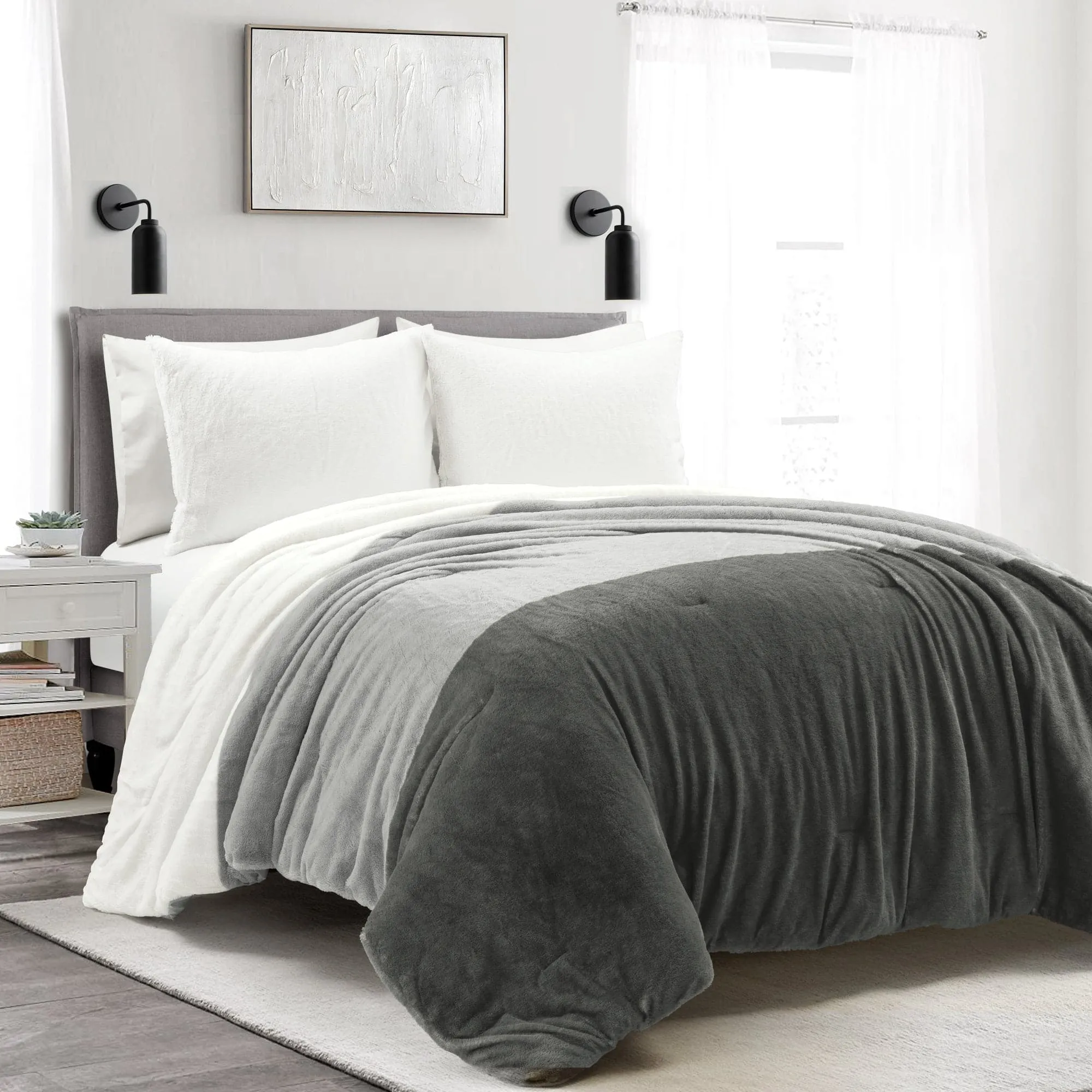 Farmhouse Color Block Ultra Soft Faux Fur Comforter Set