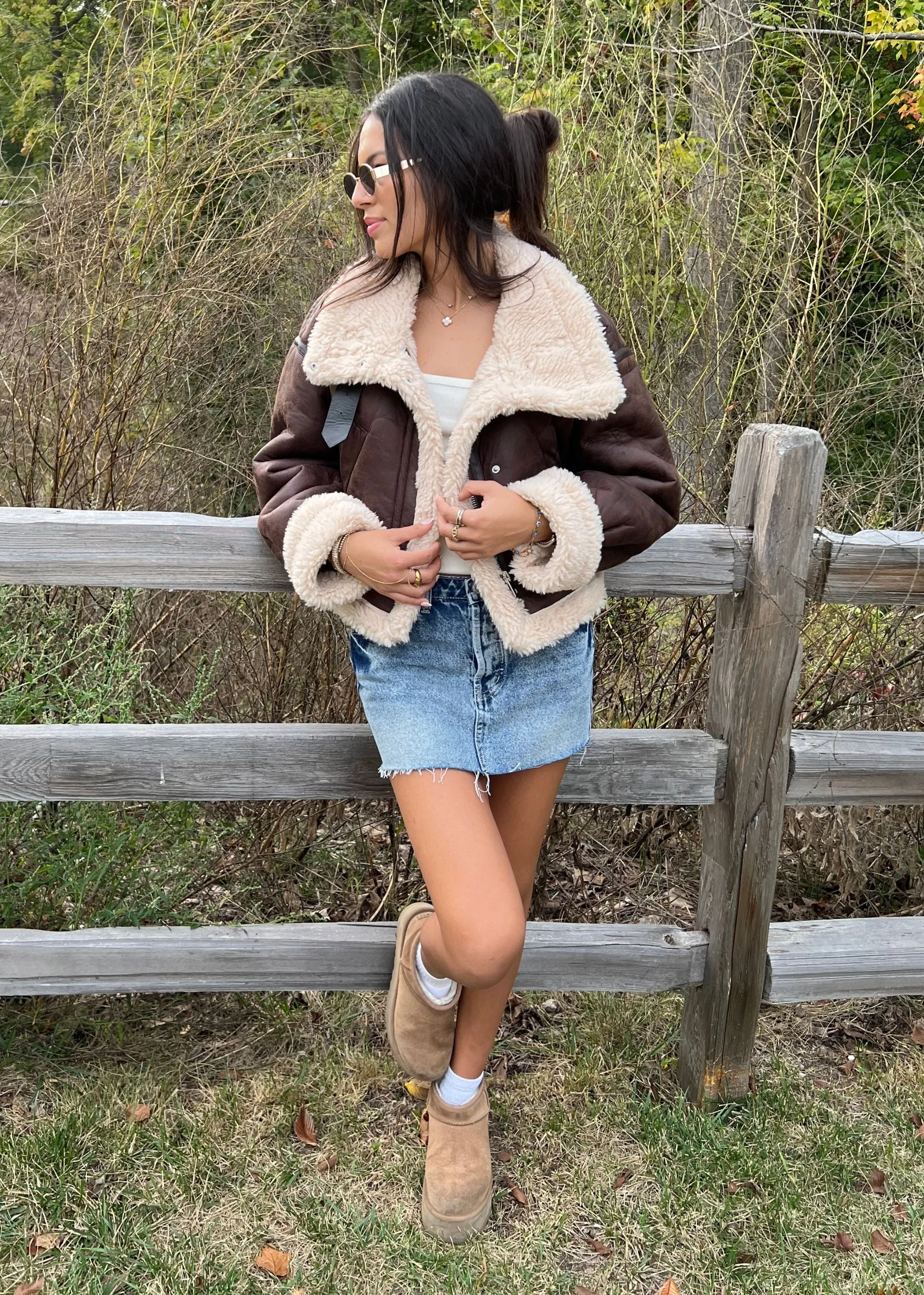 Faux Leather Jacket With Sherpa Detail ★ Brown