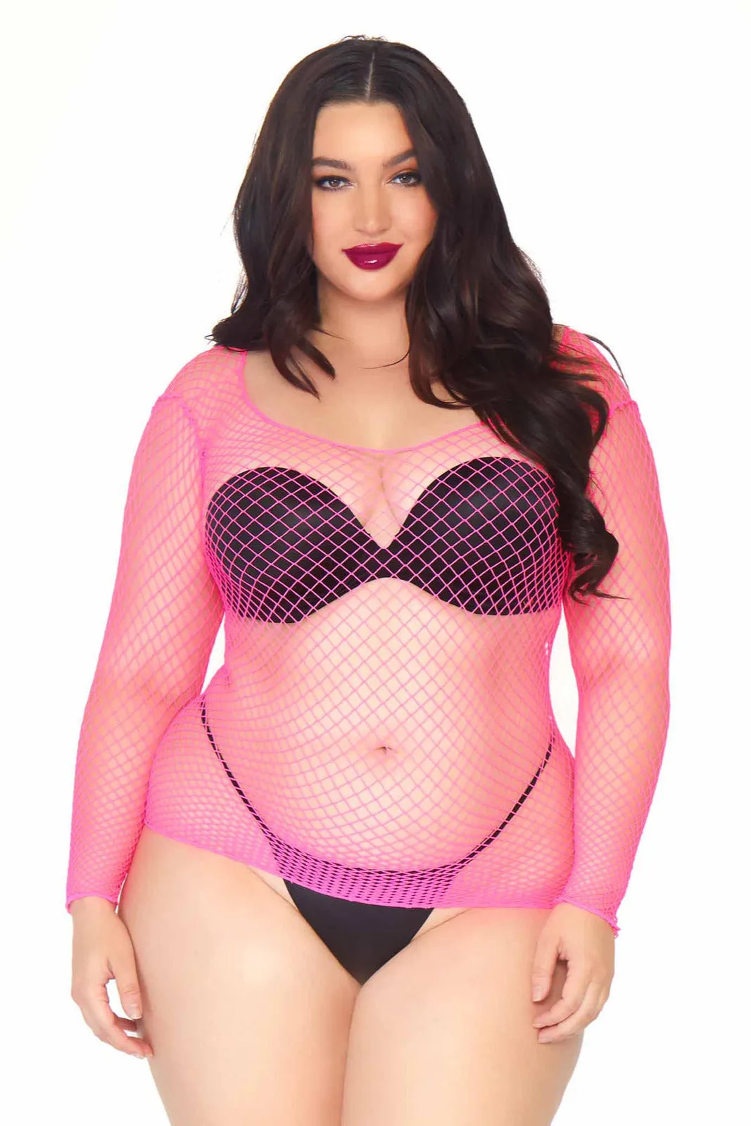 Fishnet Top in Neon Pink - PLUS