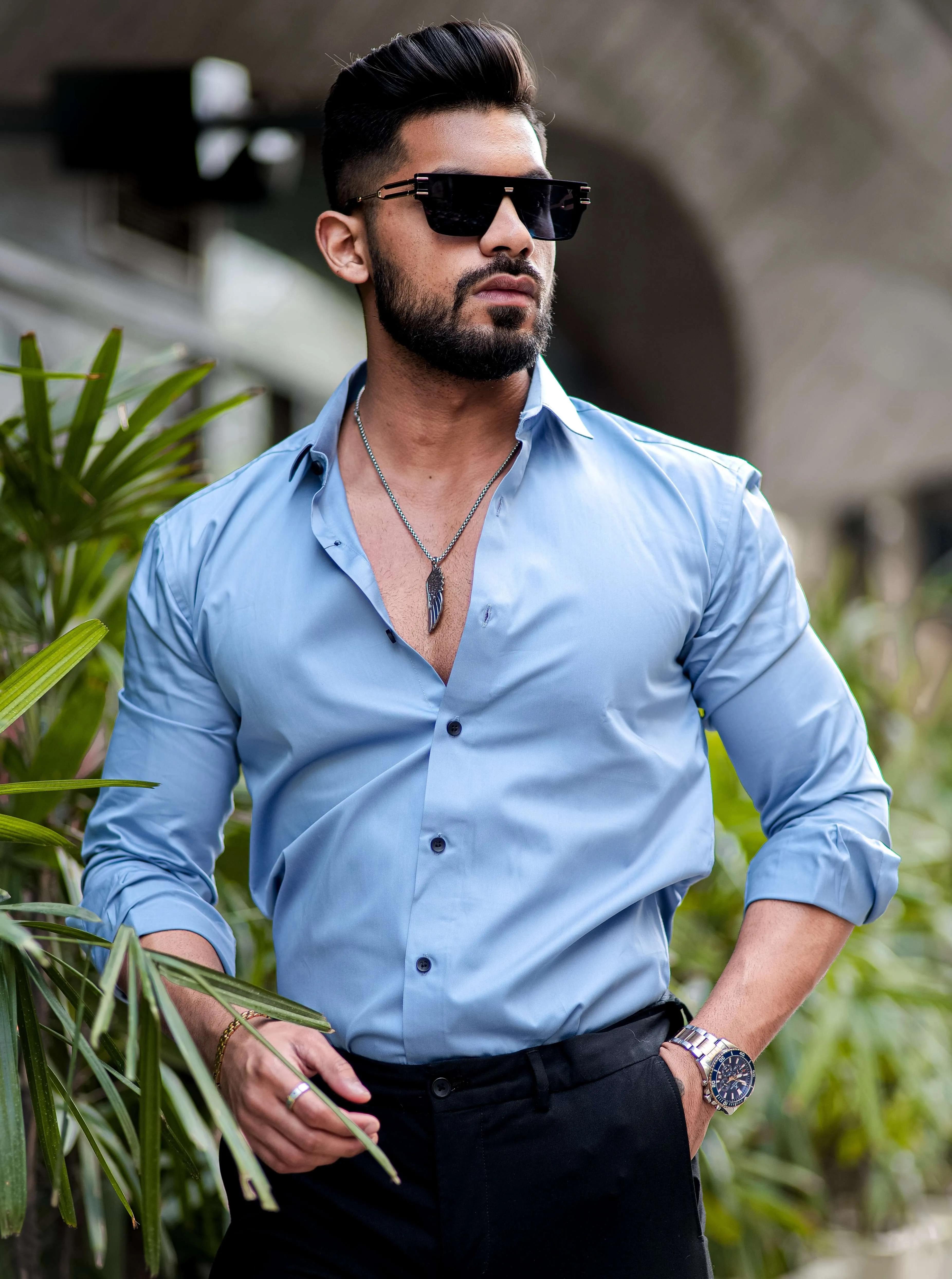 Formy Cloudy Blue Luxury Satin Cotton Shirt For Men's