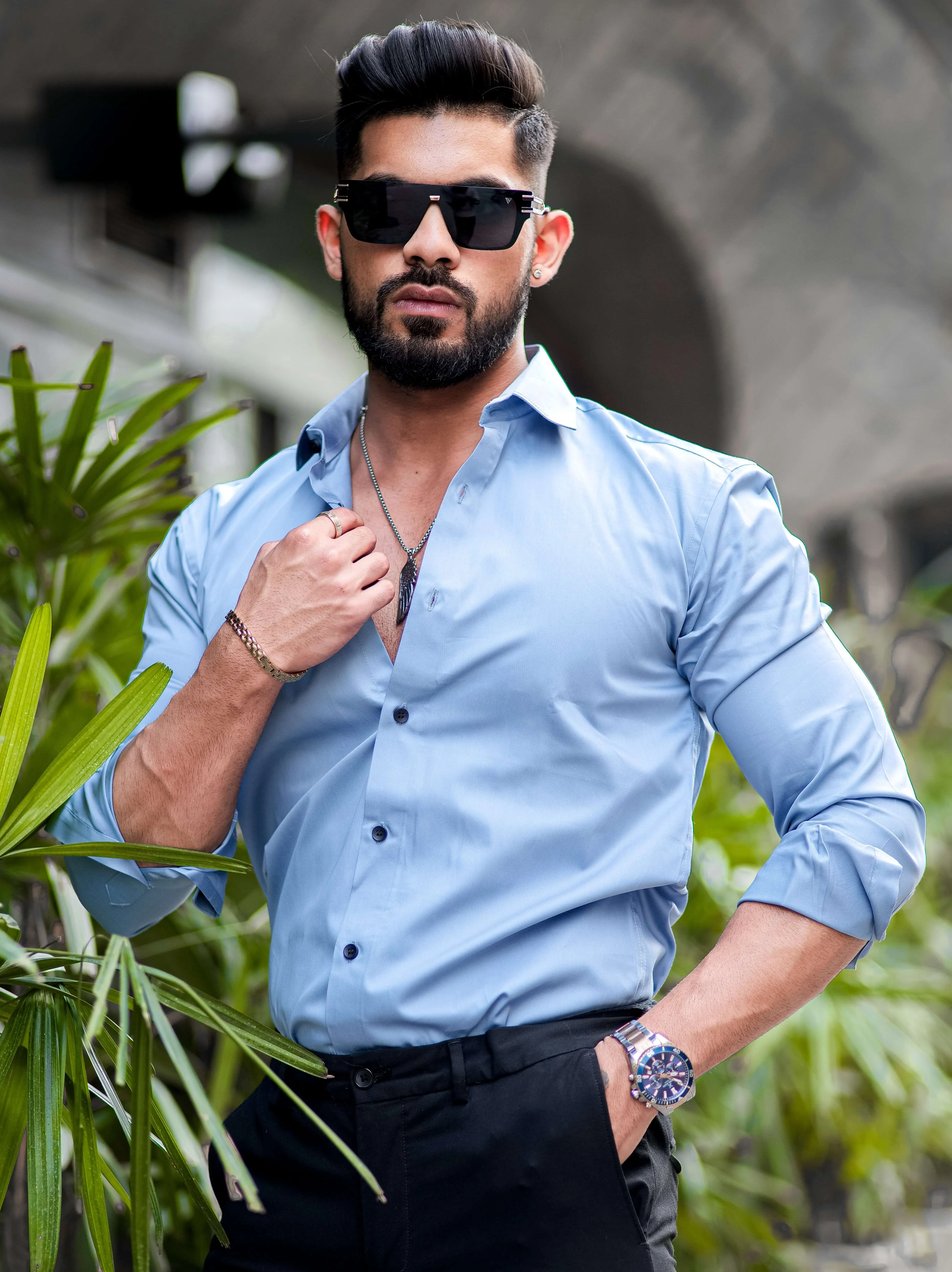 Formy Cloudy Blue Luxury Satin Cotton Shirt For Men's