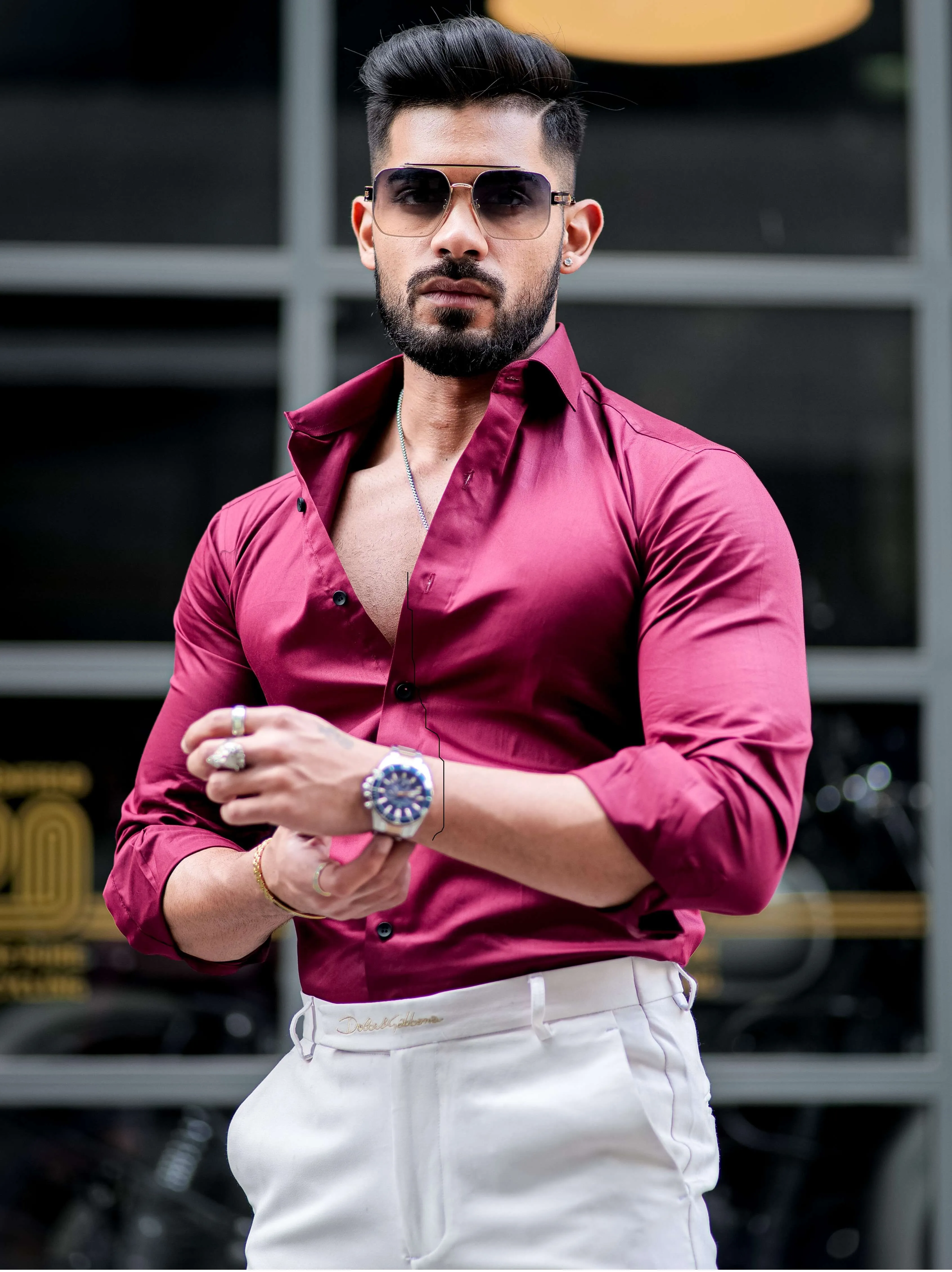 Formy Wine Berry Regular Fit Luxury Satin Cotton Shirt For Men's