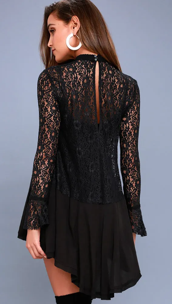 Free People New Tell Tale Lace Tunic Black