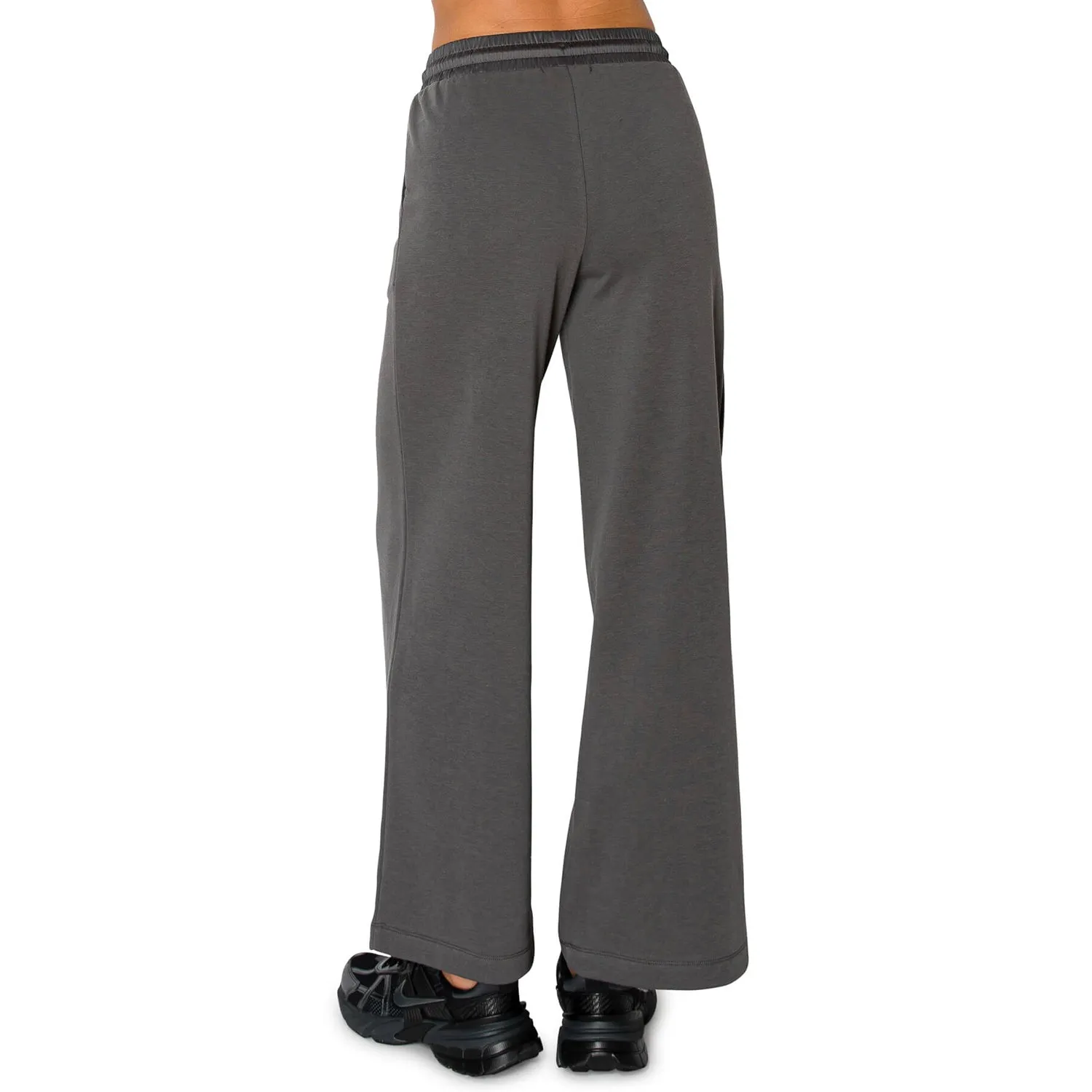 French Terry Wide Leg Pants With Waist Satin Contrast - Dark Grey