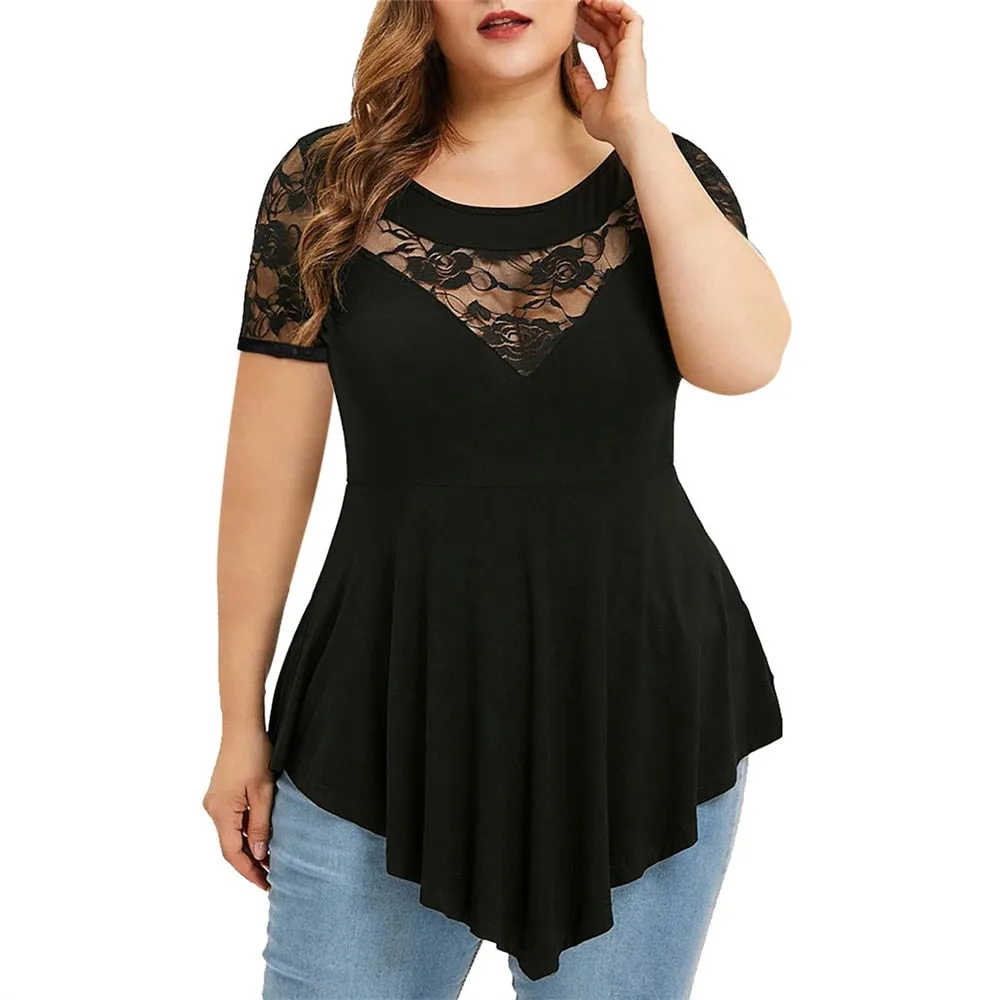 Funki Buys | Shirts | Women's Sexy Lace Spliced Plus Size Shirt